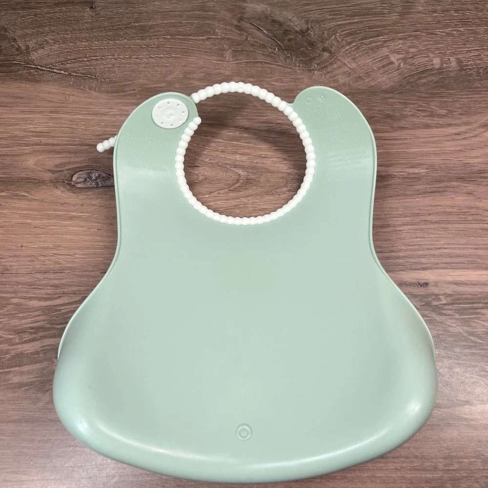 BabyBjorn Silicone Bibs Blue Pink Green 3-Pack Deep Pocket Adjustable BPA Free